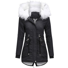 Cotton Coats Women Casual Fur Long Hooded Jacket Fashion Simple High Street