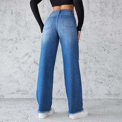 Fashion Straight Wide-leg Jeans Casual High-waist Non-elastic Womens Clothing front view