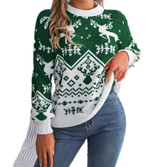 2025 New Year Autumn Winter Casual Deer Pattern Long Sleeve Hoodie Sweater Christmas For Women front view