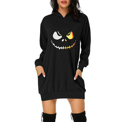 Christmas Hot Sale Printed Mid-Length Pocket Hooded Long-Sleeved Sweater front view