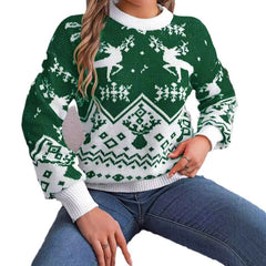 2025 New Year Autumn Winter Casual Deer Pattern Long Sleeve Hoodie Sweater Christmas For Women front view