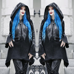 Halloween Cosplay Hoodie Women's Punk Black Long Hooded Printed Sweater