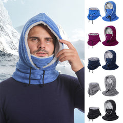 2-in-1 Hat Winter Scarf Windproof And Cold-proof Thickened Warm Cycling Riding Pullover Caps For Women Men